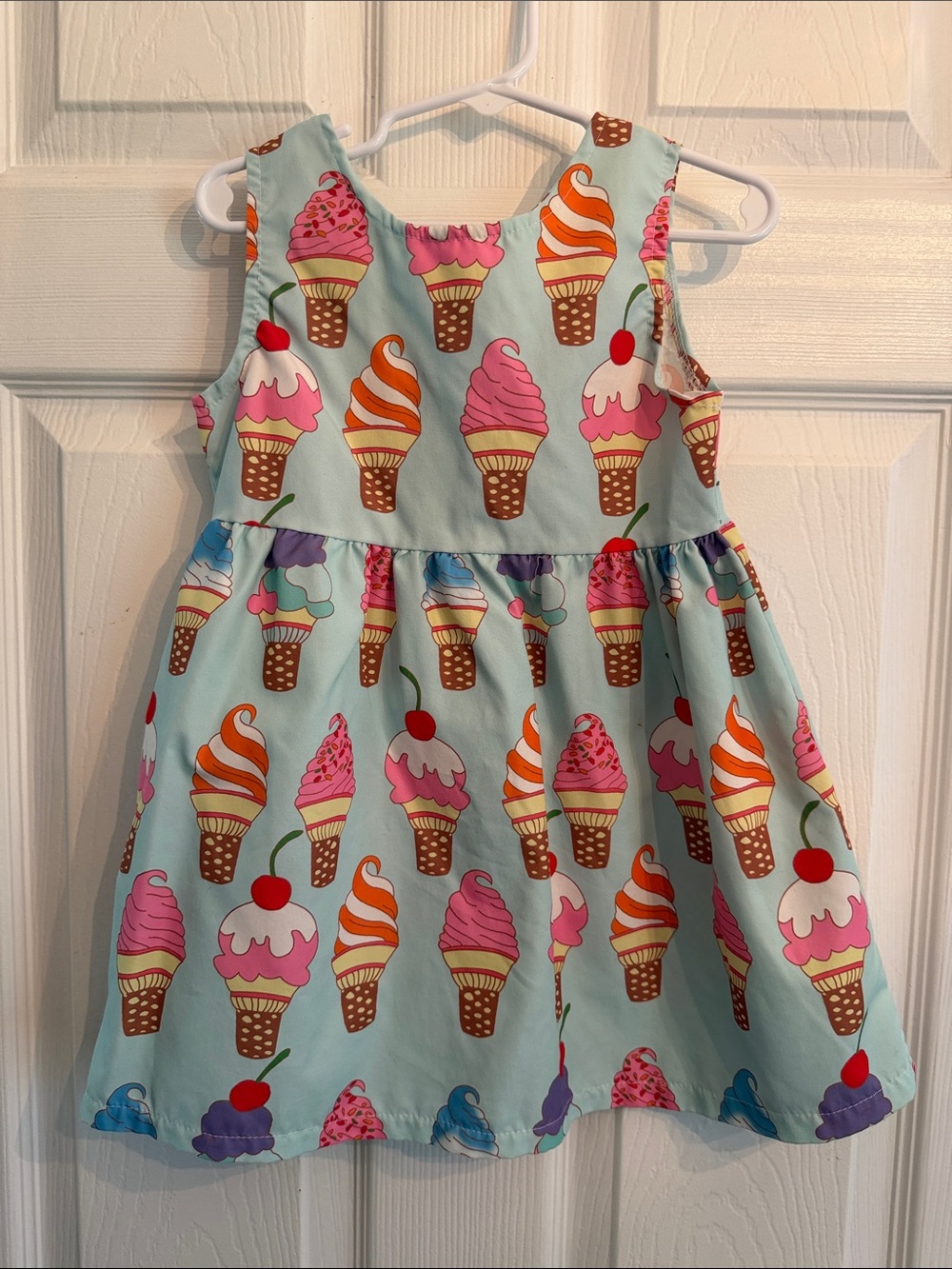 Ice Cream Print Kids Dress in Light Blue